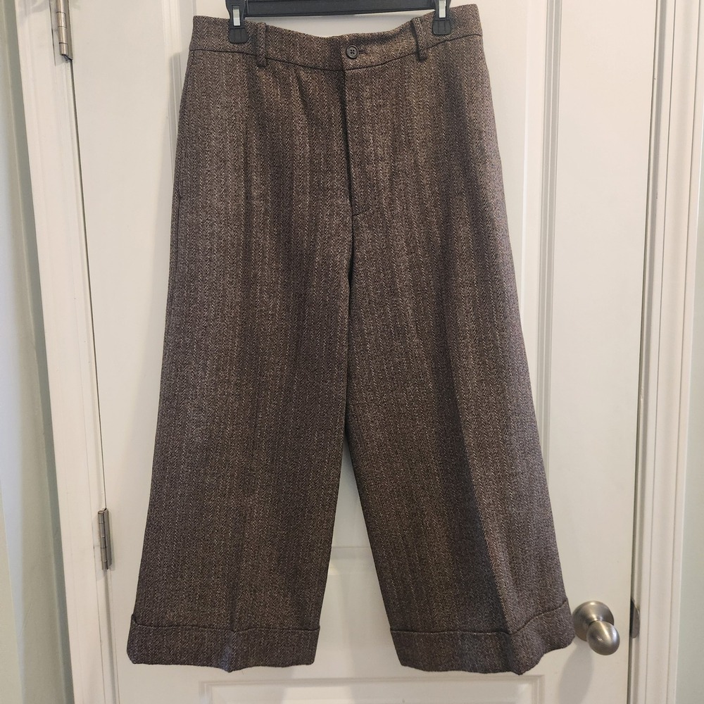 Lauren Ralph Lauren Brown Tweed Wide Leg Cropped Cuffed Pants Petite 10P